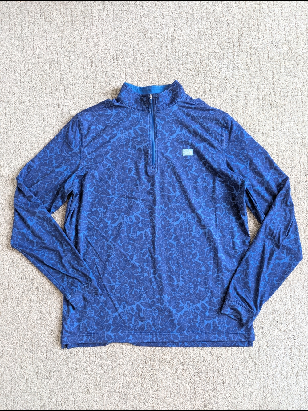 Good Good Golf Quarter Zip Golf Pullover Men M Navy Floral Performance Shirt